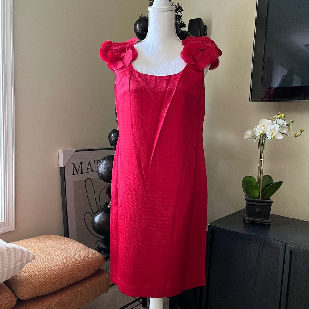 New! Event! Ann Taylor Silk-Blend Dress with Flower Detail on Shoulders